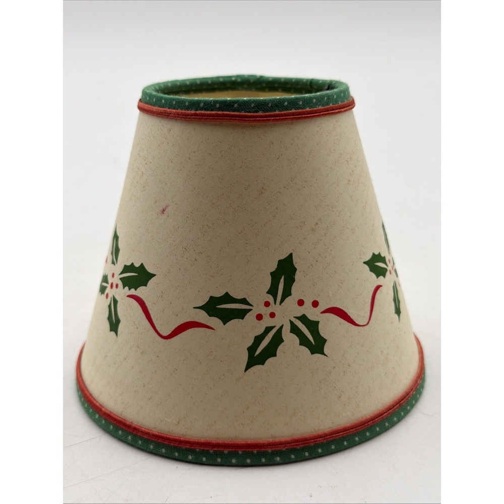 Vtg 1980s 5" Clip On Mini Chandelier Paper Lamp Shade Christmas Holly Berries